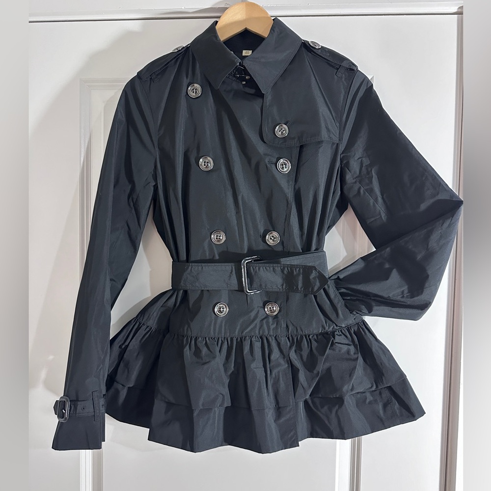 Burberry peplum rain jacket. Size 8 black